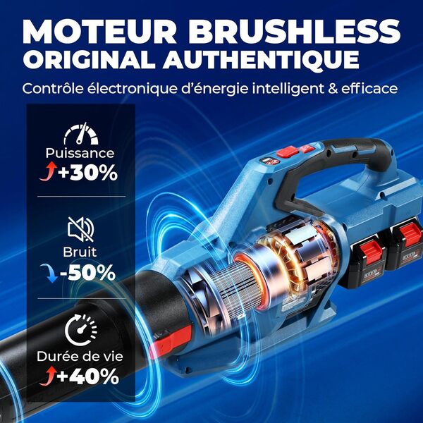 Dong Cheng Souffleur de Feuilles sans Fil 2x18 V, Technologie à Turbine, Vitesse Continue avec 3 Buses, Batterie de 4 Ah et Chargeur, pour Les Feuilles en Grand Nombre et Les déchets tenaces dans Le