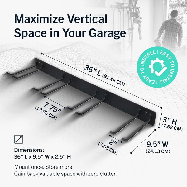 StoreYourBoard Blat Tool Rack, organisateur de montage mural, garage, outils de jardin, pelles, râteaux, balais, cordes, etc.