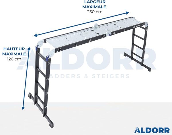 ALDORR 4x4 Professionnelle Échelle Pliante avec Plateforme - Aluminium de Haute Qualité - Polyvalente - Capacité de Charge Jusqu'à 150 kg - Pliable - Sûr et Fiable (EN131) - Échelle Extensible