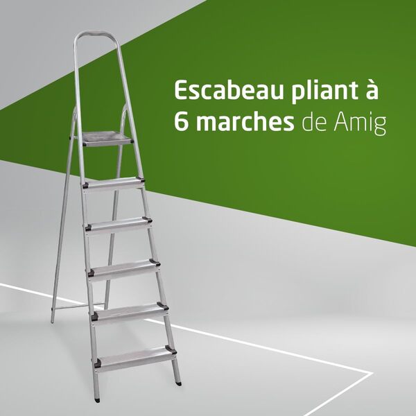 Amig - Échelle Pliante Amig à 6 marches - Aluminium - Dimensions des Petites marches : 28 x 8 cm - Dimensions des Grandes marches : 25 x 25 x 28 cm - Usage Domestique - Charge maximale : 150 kg