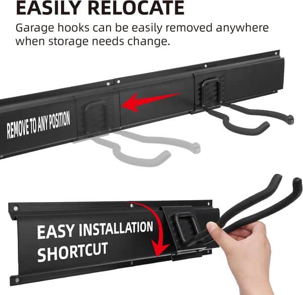 Sinoer Support mural de gestion d'outils de garage, support de gestion d'outils de garage avec 12 crochets, outils de jardin, chaise, balai, vadrouille, râteau