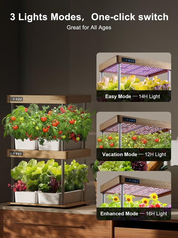 GROWNEER HydroEasy1.0 Kit de système de culture hydroponique, jardin intérieur pour légumes, fruits, herbes, chaque emplacement dispose de lumières LED dédiées à spectre complet qui imitent la lumière