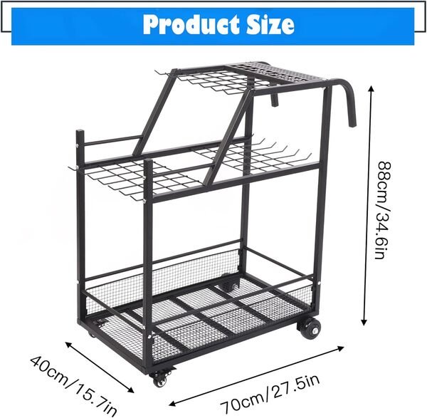 MYOYAY Organiseur d'outils de jardin pour garage, cour avec roulettes, rangement pour outils de jardin, support pour outils de jardin pour garage/abri de jardin