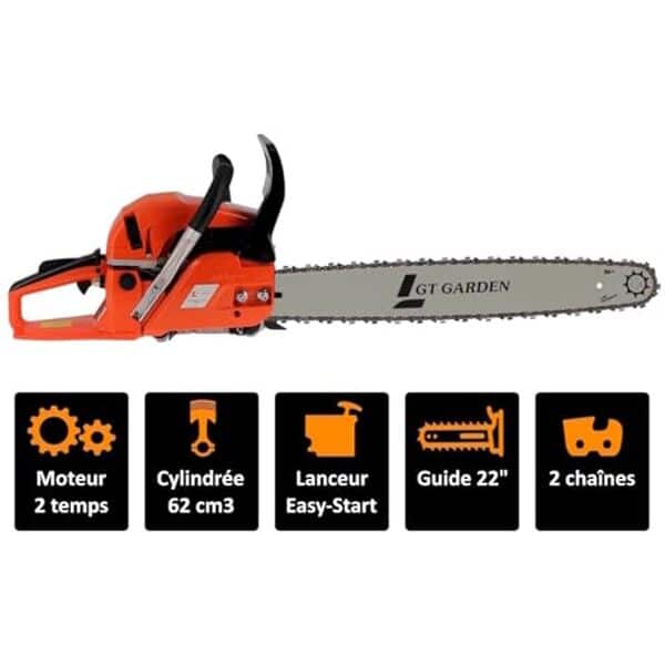 Découvrez notre avis détaillé sur la tronçonneuse thermique GT Garden 62 cm³ 3.5 CV : performance, efficacité et rapport qualité-prix au rendez-vous.
