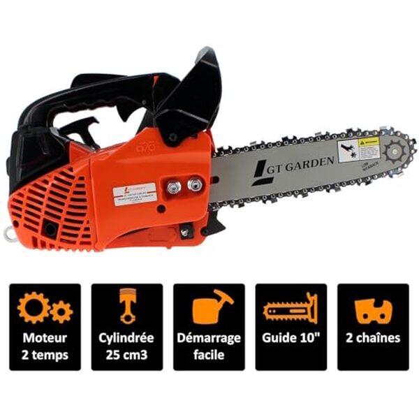 Découvrez notre analyse approfondie de la tronçonneuse élagueuse GT Garden 25 cm3, 1 CV : évaluation des performances, ergonomie et rapport qualité-prix pour un choix éclairé.