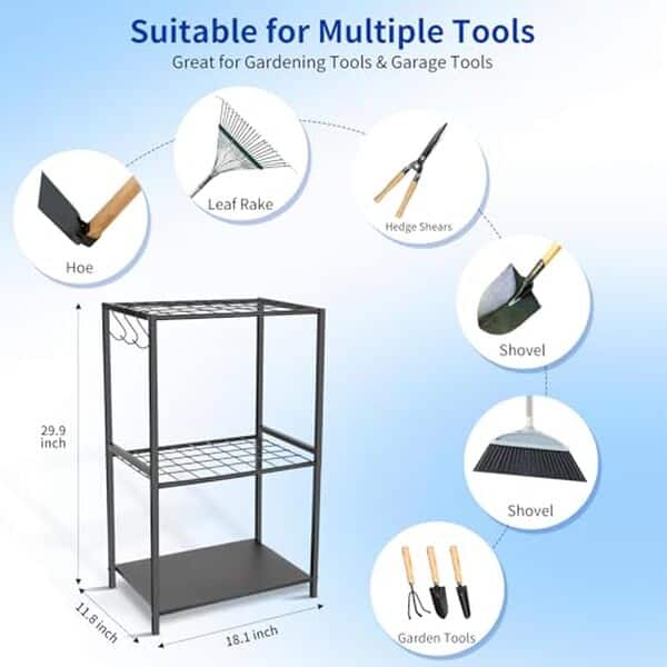 Découvrez le gugsey, un organiseur d'outils de jardin efficace avec 3 crochets. Optimisez votre espace et facilitez l'accès à vos outils.