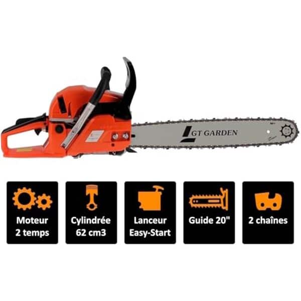 Découvrez notre analyse détaillée de la tronçonneuse thermique GT Garden 62 cm3 : un outil puissant pour vos travaux de coupe, évalué en termes de performances, fiabilité et rapport qualité-prix.