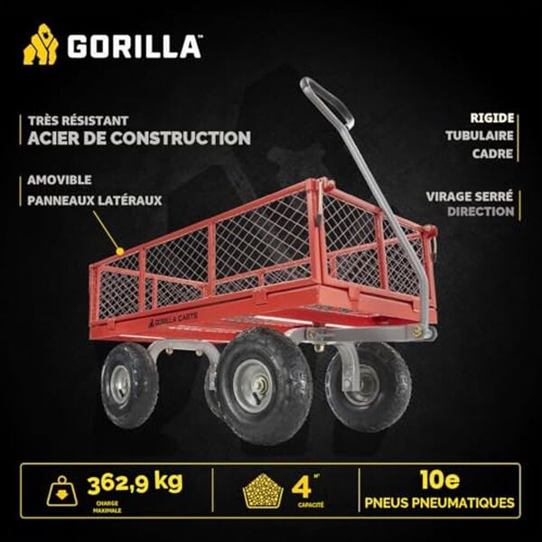 Découvrez notre test complet du chariot Gorilla Cart 362.9 kg. Capacité impressionnante, construction robuste et polyvalence pour tous vos travaux de jardin et bricolage.