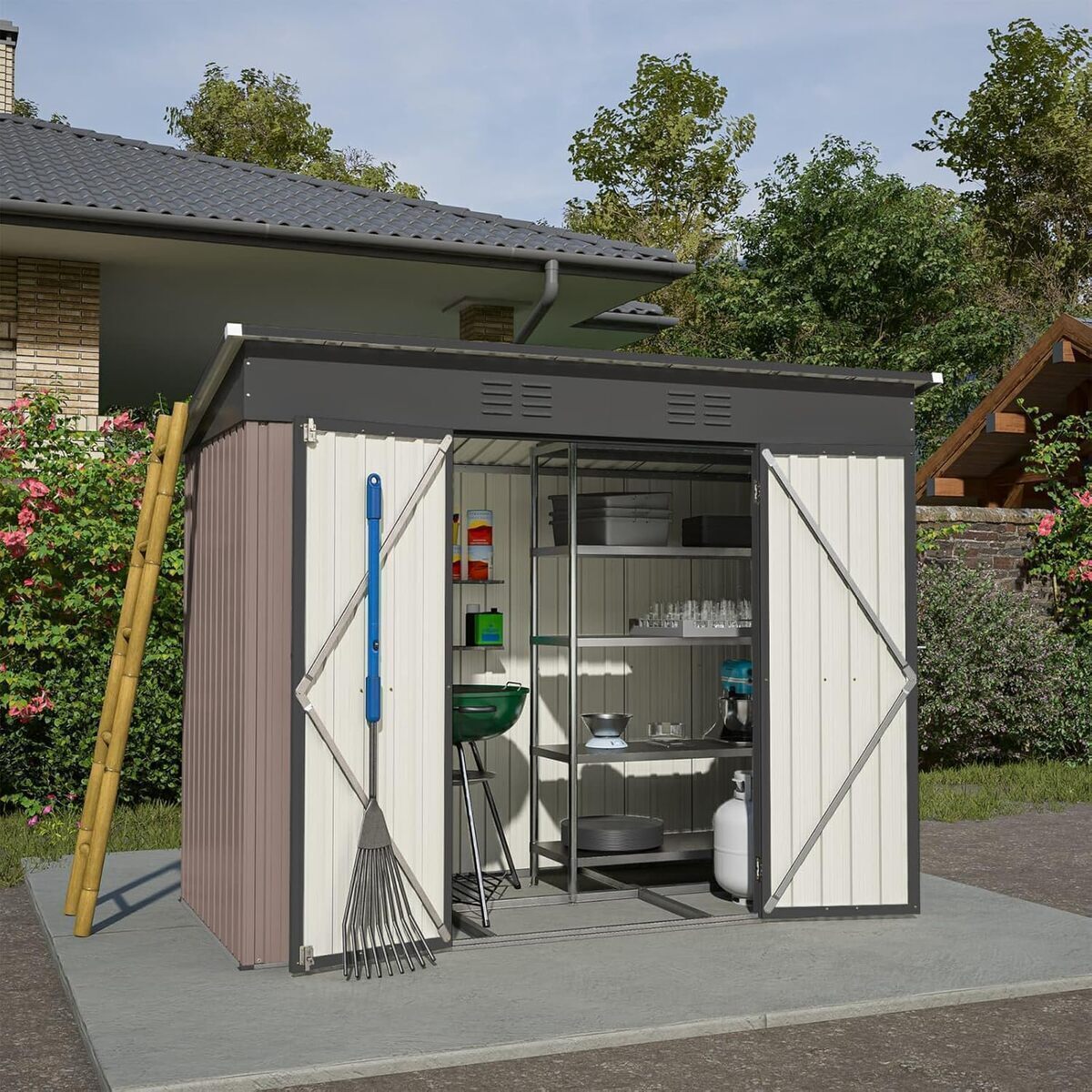 Test de l'abri de jardin KOMHTOM 8x4 FT : rangement sécurisé et pratique