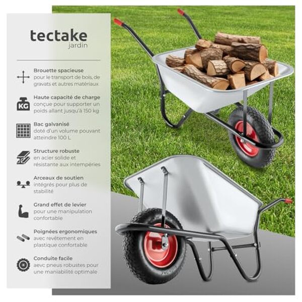 Découvrez notre test détaillé de la brouette tout-terrain 100 L tectake® : capacité, robustesse et performances sur différents terrains. Avis et recommandations.