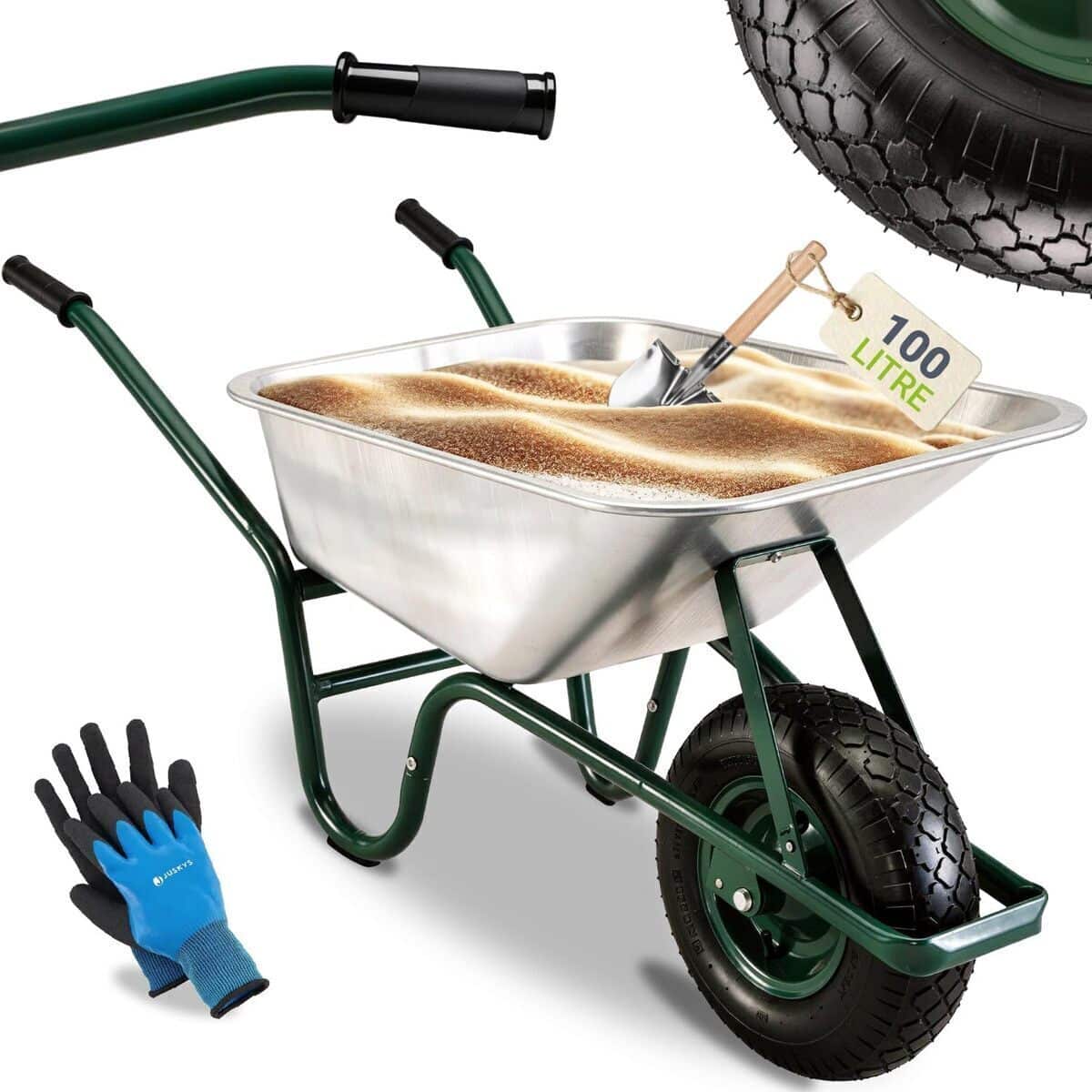 Test : brouette Juskys Garden 100L, 210 kg, pneus à air